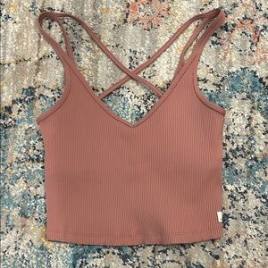 Ribbed Mauve Crop Top with Strappy Back